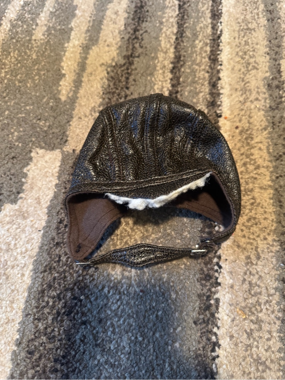 American Girl Molly Aviator Black Faux Leather Shearling Lined Cap